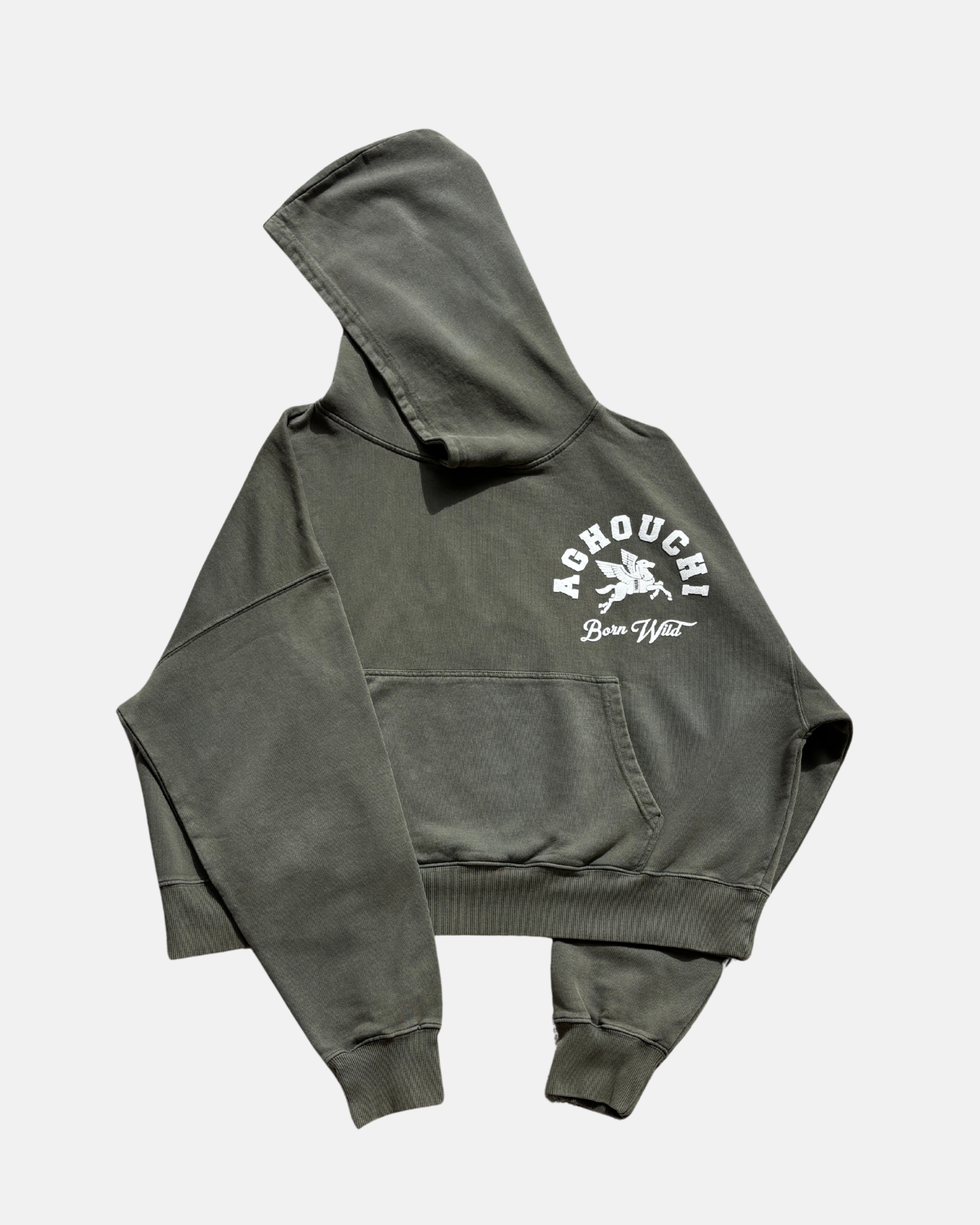 BORN WILD HOODIE - COLOR MILITAR GREEN
